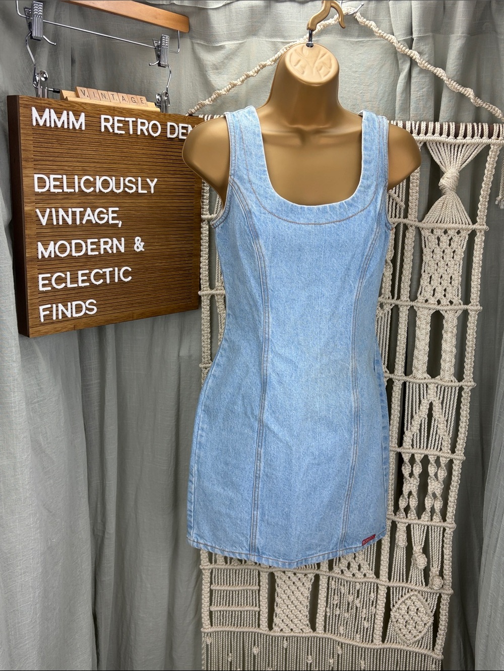 Vintage 1990s BONGO Light Blue Cotton Denim Mini Tank Dress | 5
